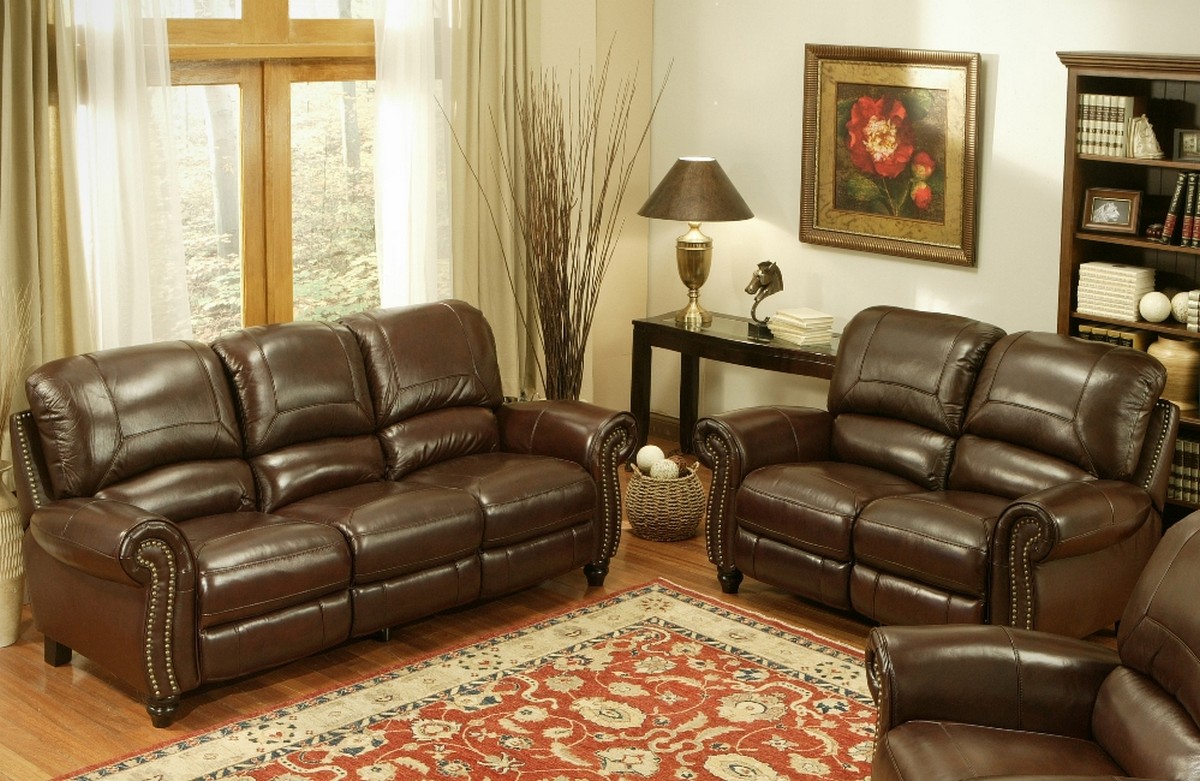 abbyson madison leather push back reclining sofa set